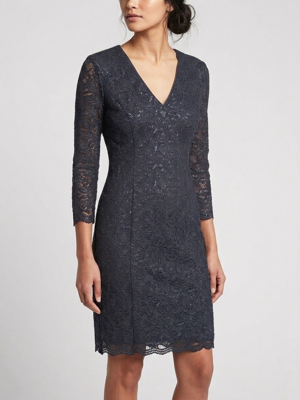 NWT Banana Republic L’Wren Scott Navy Shimmer Lace Sheath Dress Size 6